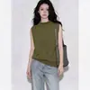 Top Único y Hermoso Verde Oliva de Cuello Alto sin Mangas para Mujer, Perfecto para Verano, Impresionante y Favorecedor Tejido de Hilo de Seda de Hielo Ajustado