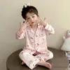 Pijama para Niña de Satén de Seda Helada 2026 Nuevo Verano Manga Larga Ropa con Aire Acondicionado Trajes para Niña Primavera y Otoño Ropa de Casa para Niños