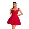 Vestido formal rojo con cintura ceñida y falda de vuelo para mujer, adecuado para banquetes, sesiones de fotos, fiestas, graduaciones, bailes de graduación y cócteles