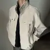 Chaqueta de trabajo azul con cuello mao para hombre, chaqueta corta de cuero PU retro americana de alta gama para primavera, chaqueta tipo béisbol