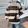 American retro loose sweater masculino 2023 outono e inverno New College preguiçoso estilo casaco listrado blusa ins da moda