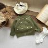 Conjunto Outono e Inverno Estilo Coreano para Meninas, Jaqueta Tricot Vintage com Pompons, Macacão Estiloso com Suspensórios para Bebês