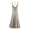 Atacado de Comércio Exterior Europeu e Americano Verão Novo Design de Roupa Feminina e Elegante Textura de Cetim de Seda Vestido Longo de Alcinha sem Mangas