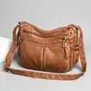 Bolso de hombro retro de moda de gran capacidad en piel sintética, bolso ligero versátil de cuero lavado de moda para mamá, bolso cruzado casual para mujer