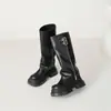 Botas de montaria femininas de salto alto para outono e inverno, tamanho grande, cor sólida, botas femininas de cano médio, sola grossa, antiderrapante, plataforma impermeável, bico redondo