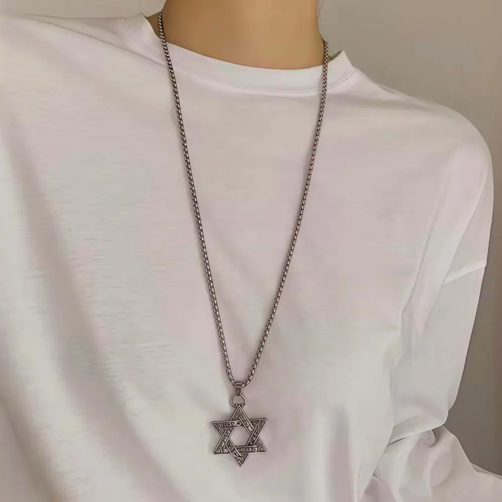 六芒星【爱是守护】钛钢珍珠链 (14)