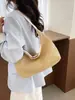 Bolsa de Palha Tecida Estilo Coreano Ins Retrô Bolsa Tote Grande Capacidade Bolsa de Ombro Estilo Férias Bolsa de Praia para Mulheres