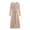 6507-25 Primavera Nuevo Francés Sexy Cuello en V Profundo Kink Cruz Manga Larga Temperamento Ajustado Cadera vestido