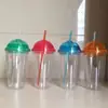 Copo Transparente de Camada Dupla com Tampa Redonda e Canudo com Tampa em Forma de Bola, Inserção de Canudo, Copo de Água Hemisférico com Espaço Interno para Glitter, Impressão que Preserva a Cor