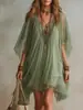 2026 Europeu e Americano Verão Novo Feminino V-Neck Chiffon Conjunto de Vestido de 2 Peças Férias na Praia Soltinho Cobertura Vestido de Praia