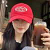 Gorra de béisbol roja de Corea del Sur para mujer, gorra informal de primavera y verano con pegatina, gorra de cabeza grande y parte superior suave que combina con todo, gorra para hombre