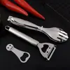 Herramientas de cocina de acero inoxidable para el hogar pelador cara sonriente abrelatas pinza para alimentos con forma de mano creativa suministro directo de fábrica