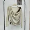 Camiseta Ruoxin retro estilo coreano de dos piezas falsas con lunares para mujer, nuevo diseño de principios de otoño, camiseta básica plisada de nicho