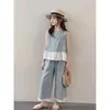 Conjunto de Verano Nuevo para Niñas 2026, Elegante Vestido de Verano de Pequeña Princesa, Conjunto Estilo Coreano para Niñas Mayores, Conjunto de Dos Piezas de Mezclilla de Moda