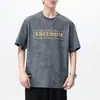 Camiseta Pesada Tingida em Nuvem Lavada de Manga Curta para Homens, Novo Estilo Retro Americano, Caimento Solto, Tamanho Grande, Top Tendência de Manga Meia