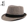 Chapéu de Coco Xadrez Britânico de Moda Masculina Outono e Inverno Chapéu de Jazz Tricotado Chapéu de Cavalheiro Chapéu Versátil para Meia-Idade e Idosos