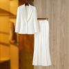 Estilo europeu e americano 2023 Primavera e outono branco de comprimento médio terno top wide leg calças moda duas peças conjunto temperamento terno