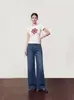 Outono 2026 Estilo Coreano Estampado Floral Aveludado Slim Fit Curto Gola Redonda Manga Curta Camiseta Novo Modelo HBZX710564