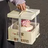 Caja de embalaje transparente para pastel de cumpleaños, caja de embalaje 468120 pulgadas, de doble capa, elevada, nuevo color naranja, mismo estilo que en Xiaohongshu, popular entre las celebridades de internet
