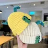 Gorro de Punto de Bebé Dinosaurio Otoño e Invierno Grueso Cálido Gorro de Punto para Niños y Niñas Neutral Protección para los Oídos Gorro a Prueba de Viento Estilo Lindo