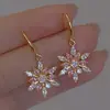 Joias de Orelha Fofas de Natal Outono e Inverno Transfronteiriças Brincos de Floco de Neve Rosa Novos Populares Brincos Longos Zircônia Brilho Diamante Feminino