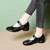 Zapatos retro estilo francés Mary Jane con una sola hebilla, tacón grueso, corte bajo, zapatos de cuero casuales elegantes de tacón bajo para mujer