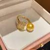 Anillo Abierto de Corazón de Zircón con Perla, Bañado en Oro Real de 18K, Anillo para Dedo Índice Estilo Palacio, Joyería de Lujo Ligero de Alta Gama para Mujeres