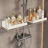 Suporte de Rack de Armazenamento com Haste Ajustável para Chuveiro de Banheiro, Bandeja Suporte de Chuveiro Sem Furo, Rack de Armazenamento para Sabonete Líquido