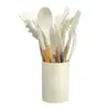 Balde de Armazenamento Popular Branco Cáqui com Alça de Madeira Conjunto de Utensílios de Cozinha de Silicone com 12 Peças Conjunto de Utensílios de Cozinha Conjunto de Cozinha