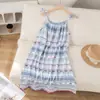 Pijama de Cuadros Dulces para Mujer, Gasa de Algodón Puro 2026 Nuevo Vestido de Noche con Tirantes de Verano, Vestido de Casa para Maternidad