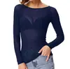Camiseta Transparente de Malla Negra para Mujer, Otoño 2023, Manga Larga, Sexy, Transparente, Malla Fina. Camisa de Malla Elástica