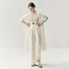 Cardigan Largo de Cachemira Otoño e Invierno Nuevo con Borde Enrollado para Mujer, Sin Cuello, Estilo Exterior Delgado, para Viajar, Suave y Agradable a la Piel