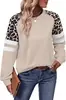 Roupas Femininas Transfronteiriças Europeias e Americanas Estampa de Leopardo Bloco de Cores Manga Longa Moletom Solto Primavera e Outono Novo Gola Redonda Pulôver