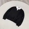 Sudadera de punto coreana de dos piezas falsas con cuello de camisa a rayas, otoño, corte boxy, corta, ancha, estilo preppy