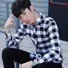Camisa de Manga Longa com Novo Xadrez Estilo Hong Kong Masculina Bonita Camisa de Estudante Jaqueta Tendência Estilo Coreano Camisa Versátil