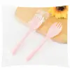 Nueva horquilla cuchara de plástico desechable para pastel de cumpleaños, mango largo, tres dientes, engrosada, empaque individual, tenedor para pastel, tenedor para fruta