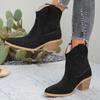 Botas de Moda de Punta con Tacón Medio Invierno Nuevas Talla Grande Tacón Grueso Boca en V Retro Botas Martin de Manga para Mujer en Stock