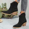 Botas de Mujer de Talla Grande Transfronterizas Nuevas Estilo Europeo y Americano Punta Fina Retro Corte Bajo Gamuza Escarchada Zapatos de Viscosa Botas Martin