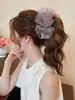 Super Fio de Rede de Fada Três Camadas Plissadas Presilha Banana para Mulheres Parte de Trás da Cabeça Rabo de Cavalo Semipreso Acessório de Cabelo Temperamento Suave Presilha Garra Novo Estilo