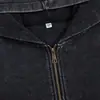 350g Algodón Lavado Retro Americano Desgastado Sudadera con Cremallera Cárdigan Ropa de Abrigo Otoño Invierno Transfronteriza TALLA GRANDE Al por Mayor