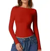 Tops Estilo Europeu e Americano, Camisetas de Manga Comprida com Decote Redondo e Costas Nuas, Camisetas Básicas Estilo Desejo Puro Verão Garota Quente para Mulheres, Roupa Íntima Estilo Garota Quente