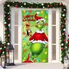 Decoración de cubierta de puerta navideña transfronteriza, cortina de puerta del monstruo verde Grinch, colgante de puerta de monstruo navideño, cubierta de puerta de tapiz de Año Nuevo