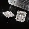 Pendientes Cuadrados de Hoja con Tachuelas de Diamante Brillante Aguja de Plata, Pendientes de Diseño Exagerado de Nicho Europeos y Americanos, Pendientes de Lujo Ligero de Gama Alta para Mujer