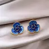 Pendientes Florales Retro Azules Acuarela para Mujer Personalidad Única Frescos Esmalte Pintado a Mano Color Flor Azul Pendientes de Botón Modernos