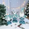 Muñeco de Peluche Azul de Santa Claus Elástico Retráctil de Pie Muñeco de Nieve Navideño Figura de Reno