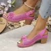Sandalias Romanas de Tacón Grueso Florales de Talla Grande 2026 Moda Europea y Americana Casual Playa Sandalias de Talla Grande Escena de Playa
