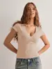 Amazon Transfronterizo Primavera/Verano 2025 Y2K Color Sólido Corte Ajustado Cuello en V Manga Corta Camiseta Comercio Exterior Transfronterizo Top para Mujer Europeo y Americano