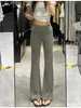 Pantalones Casuales de Pierna Ancha para Mujer, Estilo Coreano, Gris Claro, Cintura Alta, Adelgazantes, para Primavera y Otoño, Pantalones de Yoga Acampanados, Pantalones Deportivos