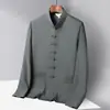 Novo Traje Tang Estilo Chinês para Homens, Meia-Idade e Idosos, Roupa de Pai, Conjunto de Duas Peças de Seda Gelada de Manga Longa para Primavera e Verão, Hanfu Fino
