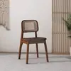 Silla Kaman de madera maciza de caucho, silla de estilo vintage francés con respaldo transpirable tejido de ratán, silla de comedor, silla de ocio para cafetería